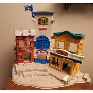 Fisher Price 1996 Great Adventure Wild Western Town Sheriff Hotel Bank Playset